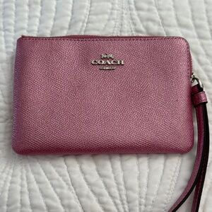 Coach Factory Metallic Pink Corner Zip Wristlet